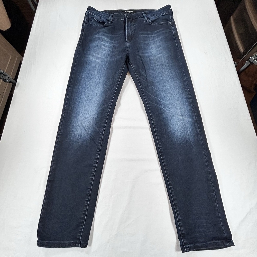 EXPRESS Jeans Mens 34x32 Blue Athletic Hyper Stretch Dark Wash Denim Slim